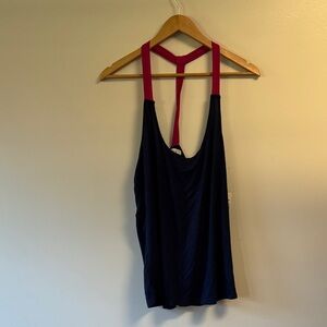 Joan Vass Navy and fuscia Pajama tank Top sz XL NWT